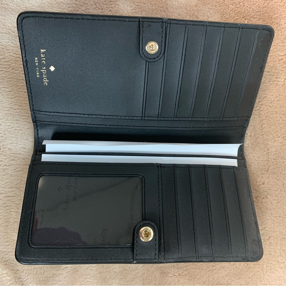 NWT Kate Spade Large Slim Bifold Wallet. Tan and Black with Gold Accents. - Picture 6 of 10